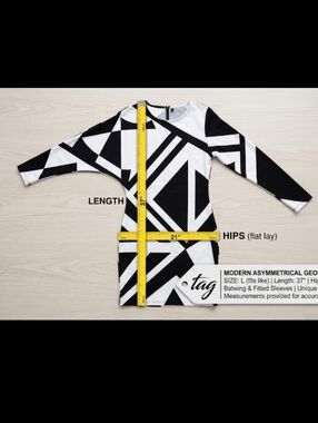 Boutique | Avant-Garde Geometric Midi Dress | Asymmetrical Batwing Sleeve |